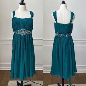 Johnny Emerald Green Chiffon Overlay Sleeveless Dress Rhinestone Waist 2X 3X 4X